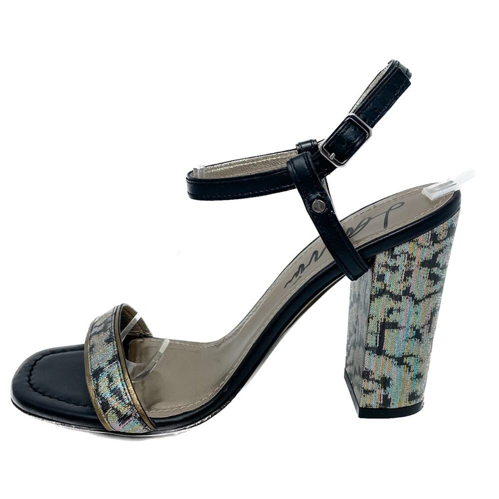 Lanvin metallic holographic block heel sandals rainbow black size 38.5